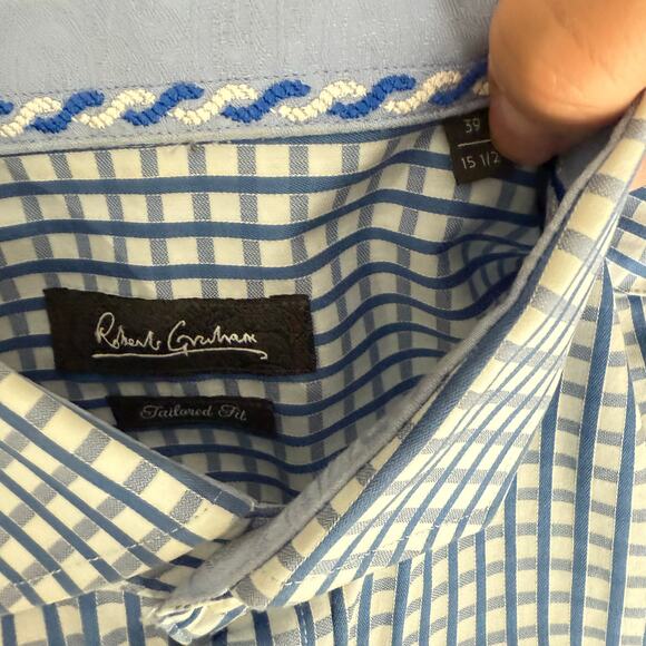 Robert Graham Woven Button Front Long Sleeve Dress Shirt Blue White Check M (39) - Picture 3 of 8